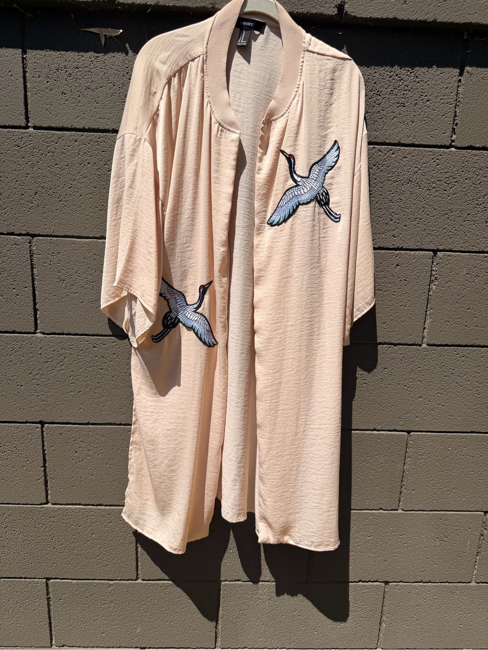 Forever 21 Beige Kimono Cardigan with Crane Embroidery